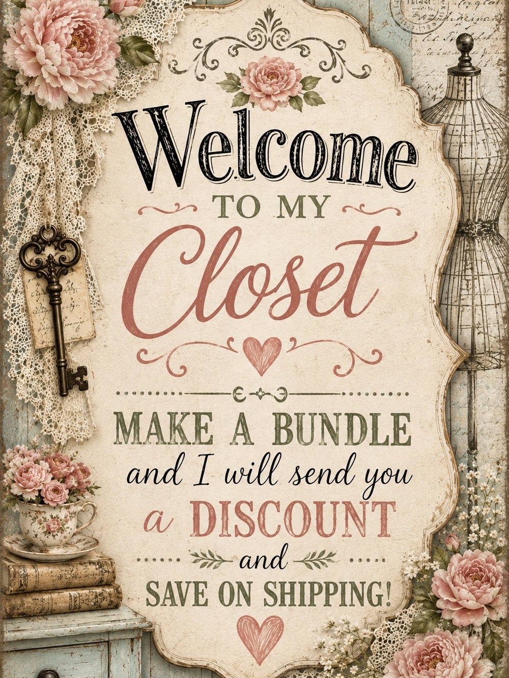 Welcome To My Closet Decorative Sign - Floral Script Wall Art